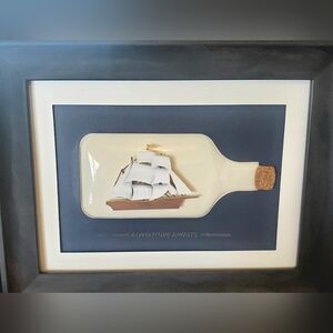 Art - 3D Nautical Ship in Bottle Matted & Framed 7x9 wall or tabletop